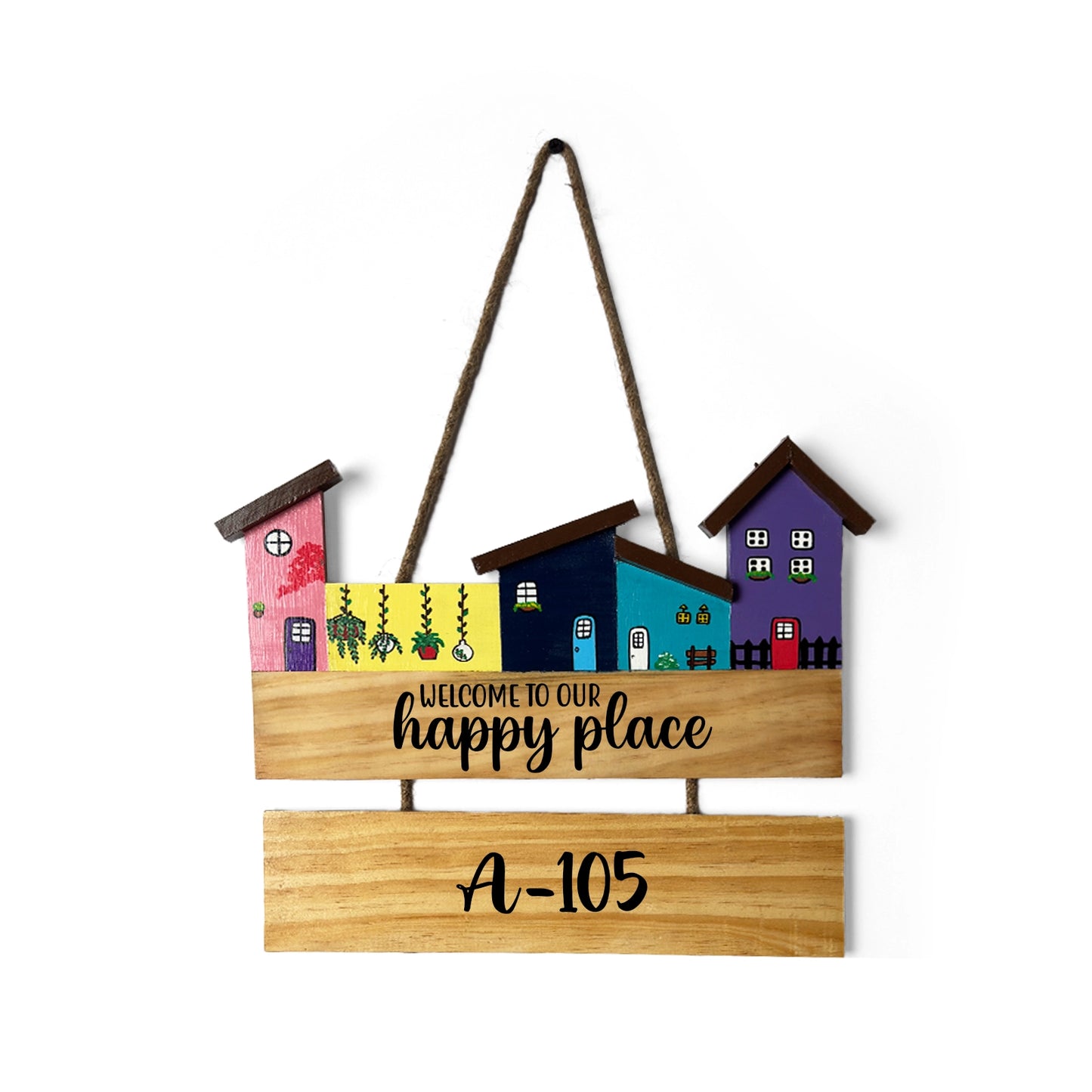 Hut-Shaped Hand-Painted Wooden Name Plate For Home - Hut Board & One Plank Design 5