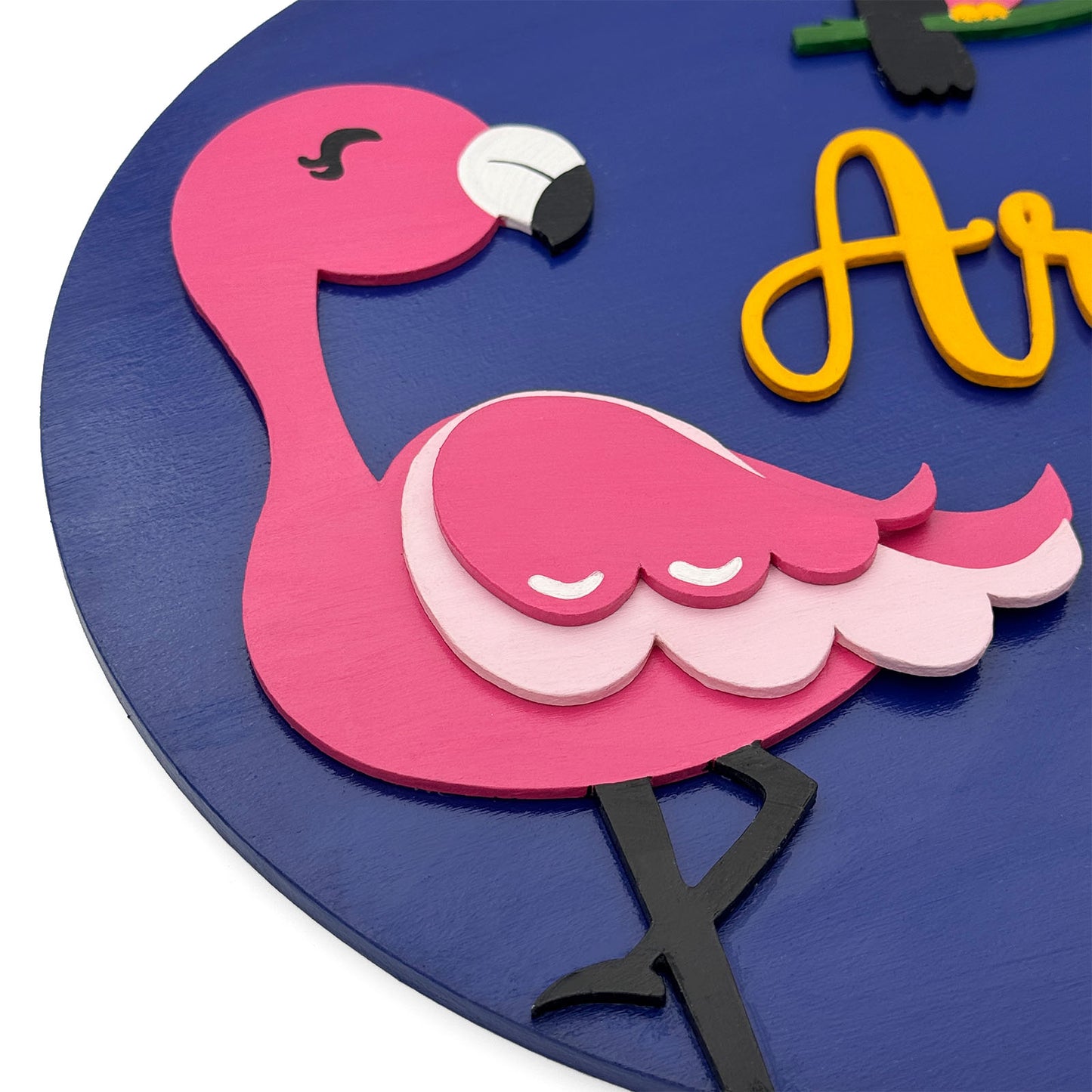 Flamingo Themed Hand-Painted Wooden Kids Name Plate