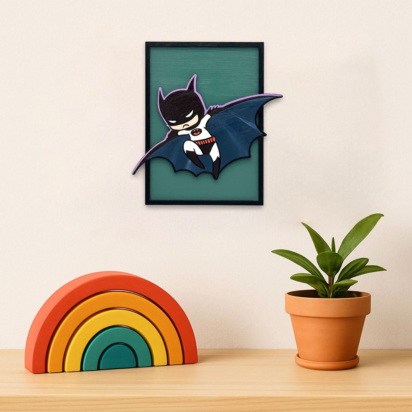 Batman Hand-Painted Wooden Kids Wall Frame