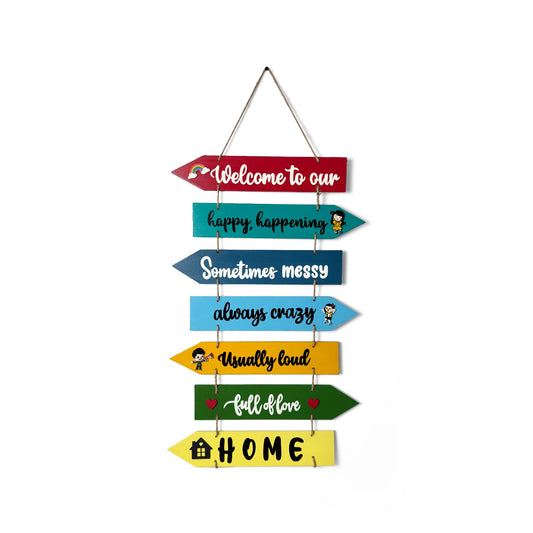 Welcome To Our Home Hand-Painted Wooden Arrow Plank Wall Hanging - Design 8