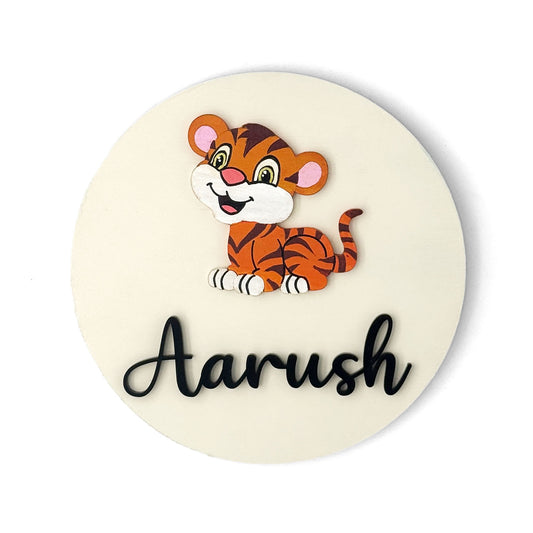 Tiger Themed Hand-Painted Wooden Name Plate For Kids
