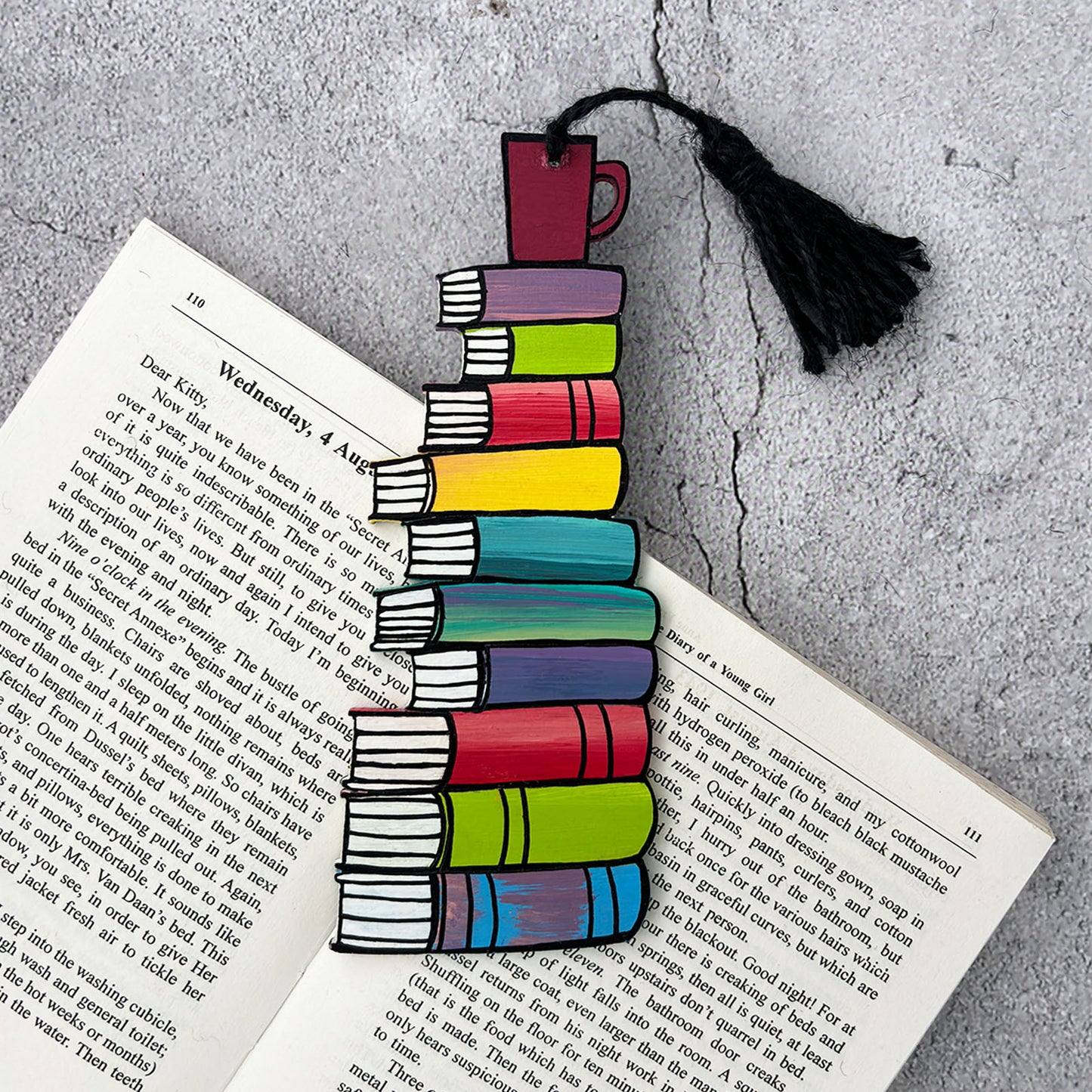 Hand-Painted Wooden Bookmark - Books