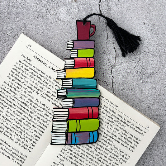 Hand-Painted Wooden Bookmark - Books