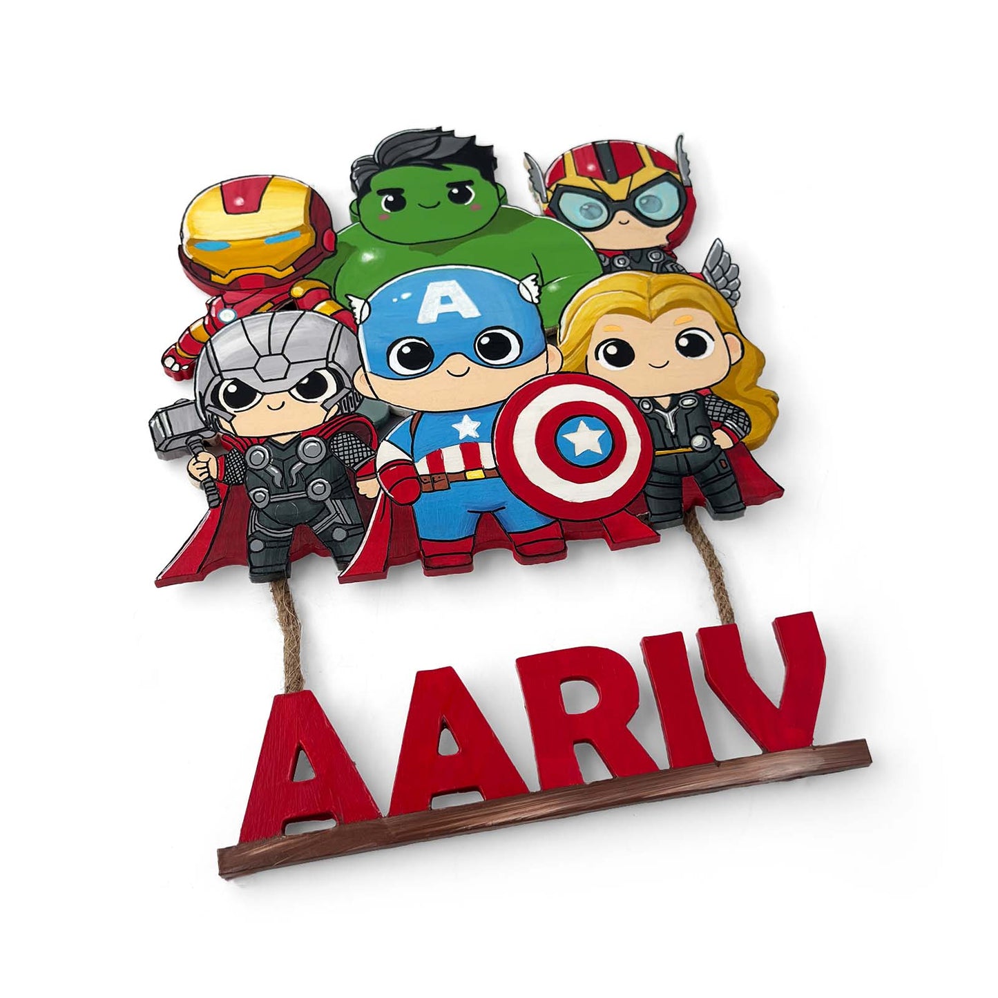 Avengers Themed Hand-Painted Wooden Kids Name Plate - Design 1