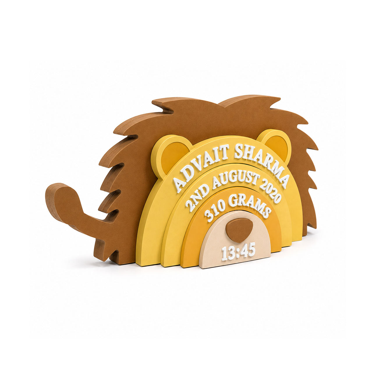 Lion Themed Hand-Painted Wooden Personalised Baby Birth Details Name Plate