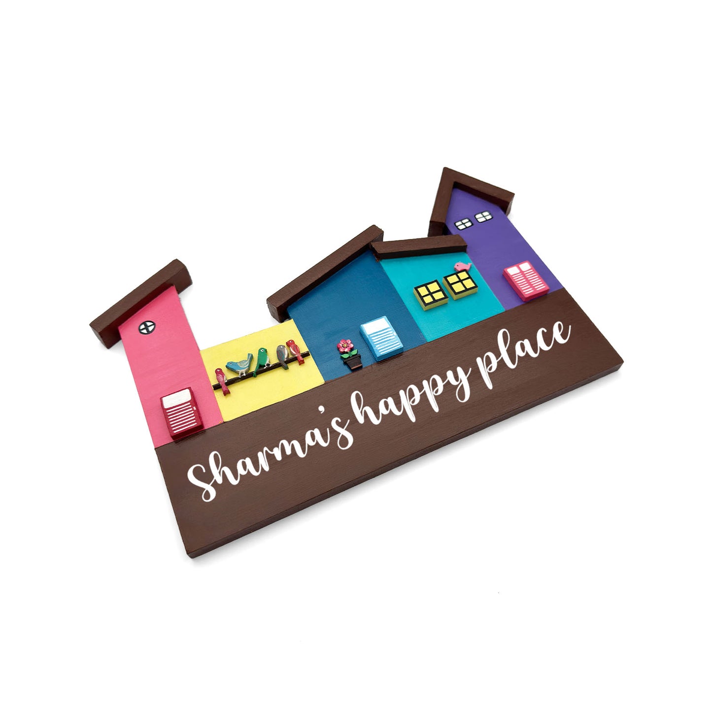 Hut-Shaped Hand-Painted Wooden Name Plate For Home - Hut Board Design 6