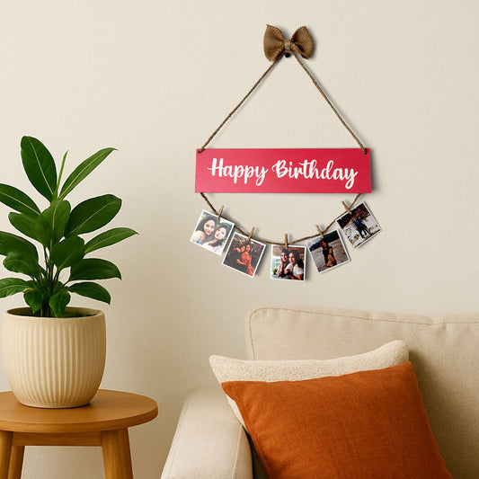 Happy Birthday Hand-Painted Wooden Photo Holder - Pink