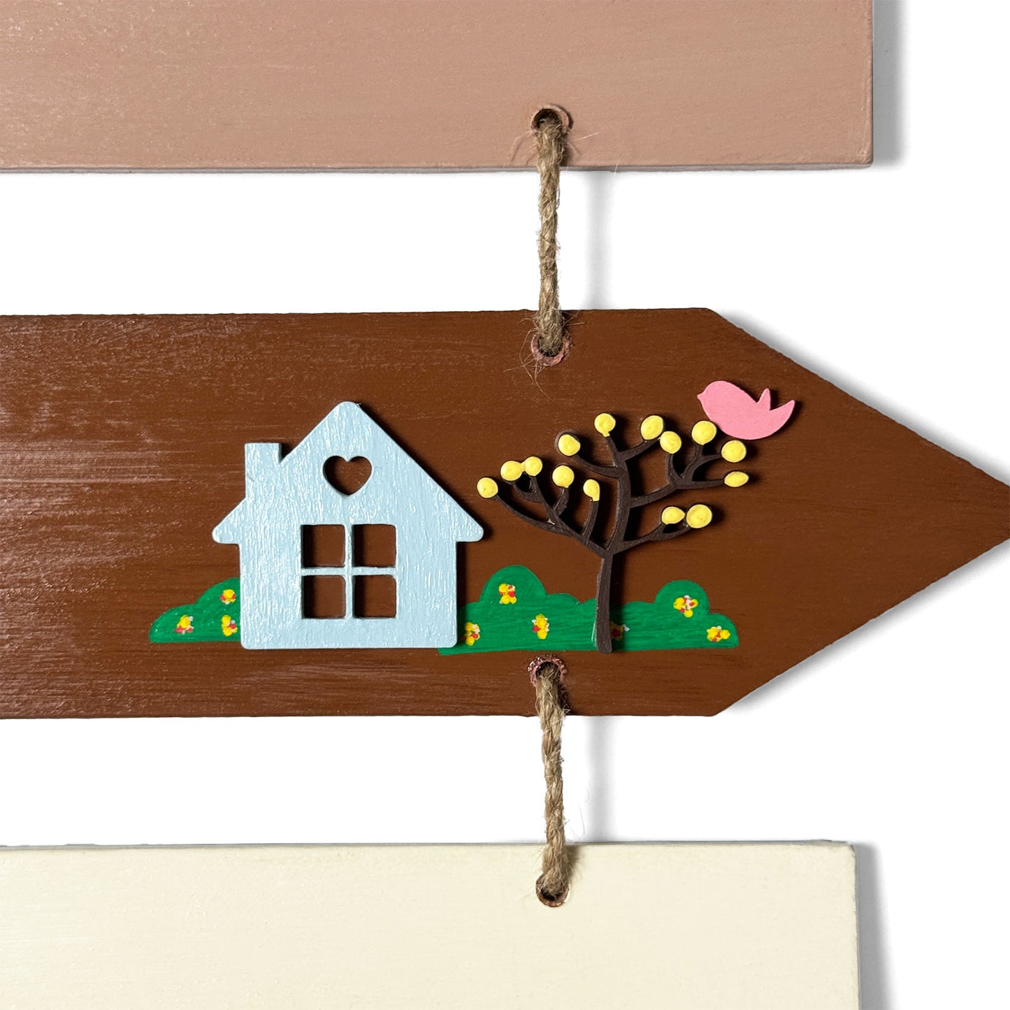 Welcome To Our Home Hand-Painted Wooden Four Arrow Plank Name Plate For Home - Brown