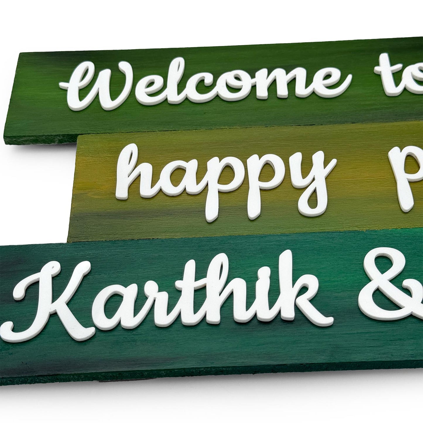 Hand-Painted Wooden Three Plank Name Plate For Home - Green