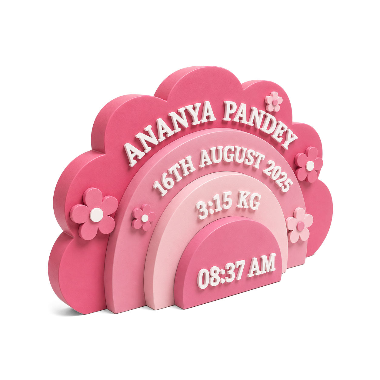 Flower Themed Hand-Painted Wooden Personalised Baby Birth Details Name Plate