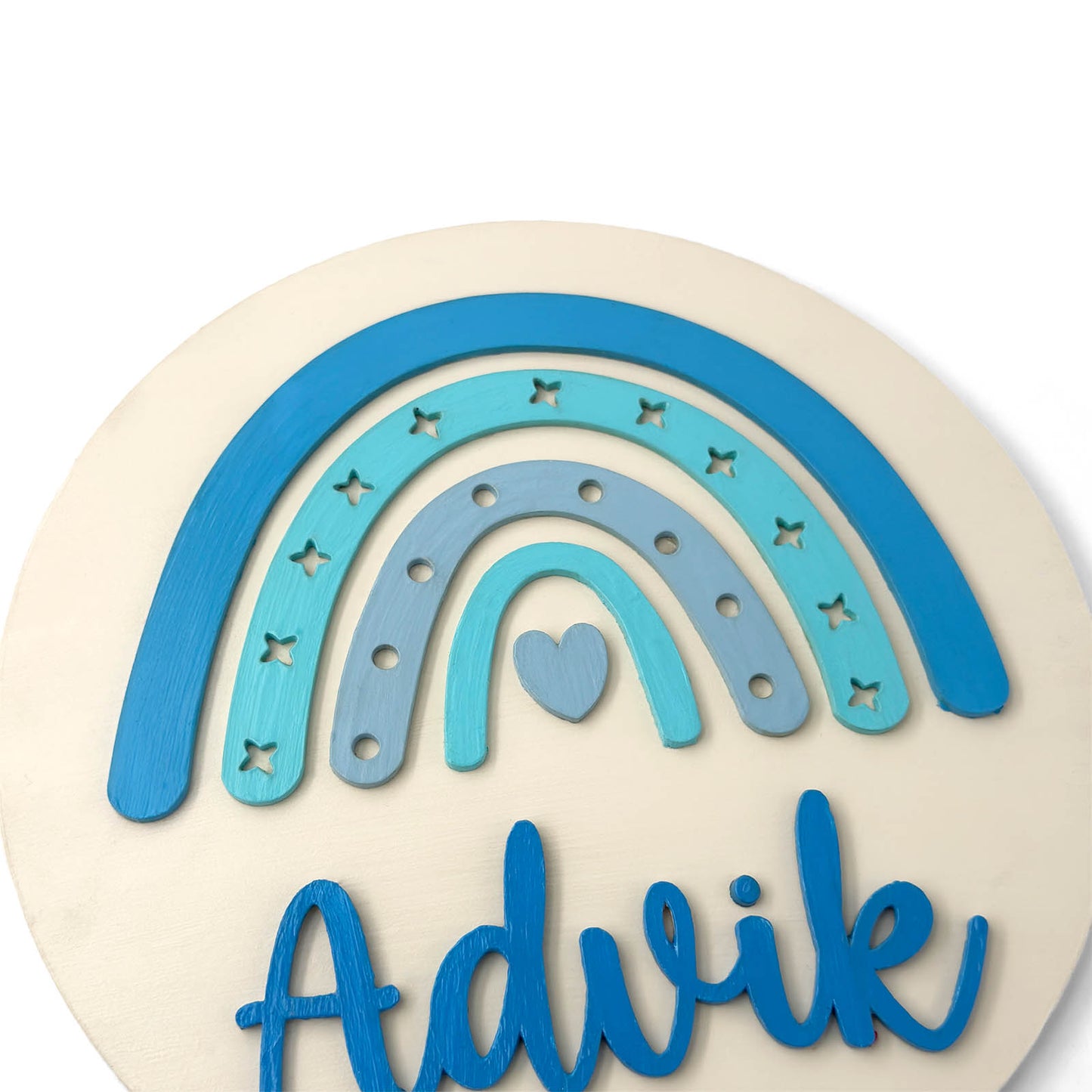 Rainbow Themed Hand-Painted Wooden Round Kids Name Plate - Design 3