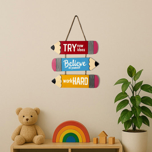 Hand-Painted Wooden Pencil Kids Plank Wall Hanging