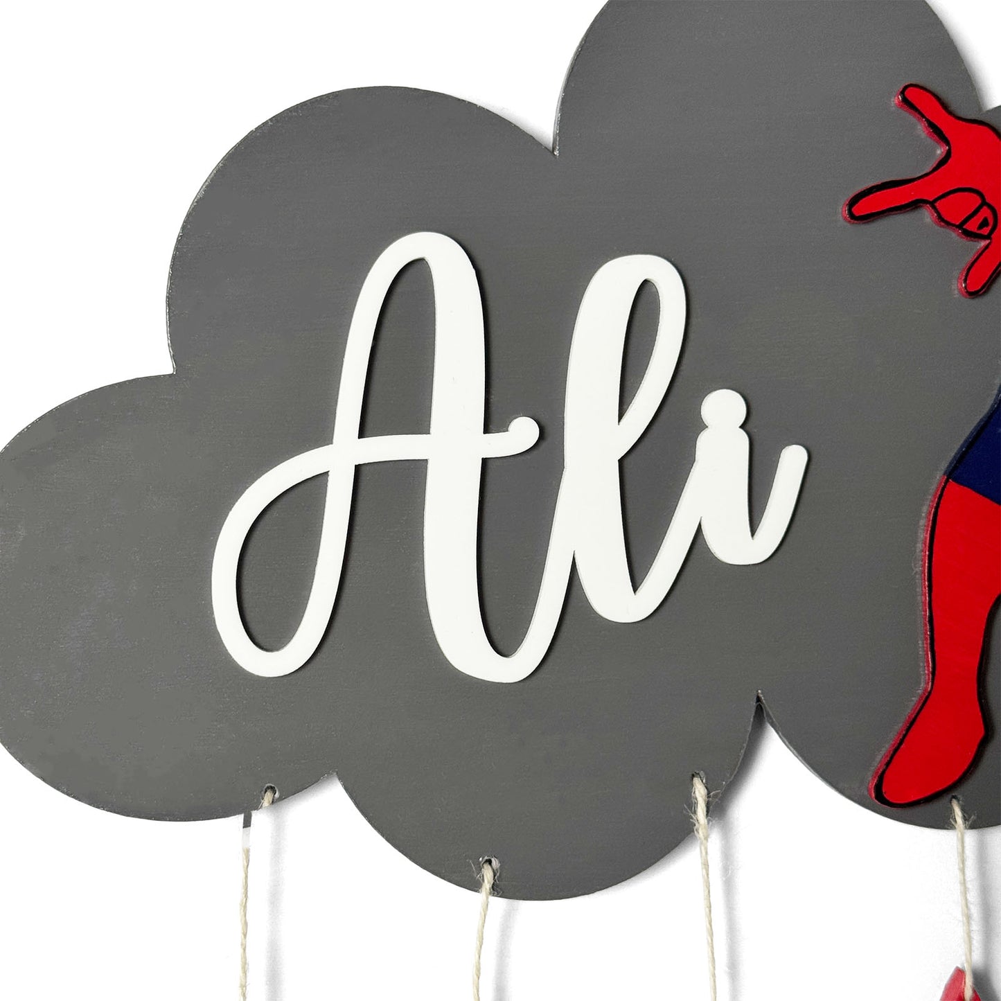 Cloud & Spiderman Themed Hand-Painted Wooden Kids Name Plate