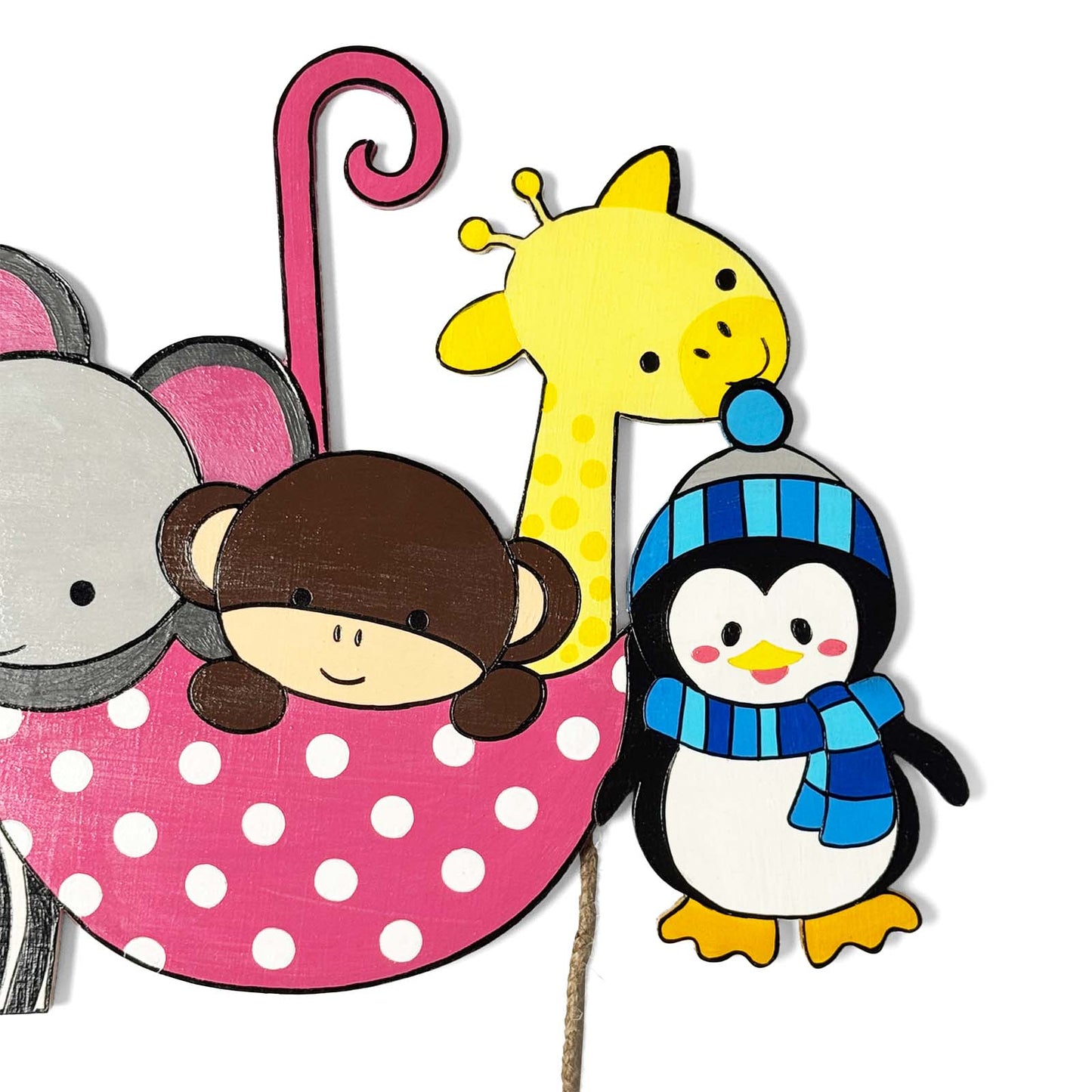 Animal Themed Hand-Painted Wooden Kids Name Plate - Design 1