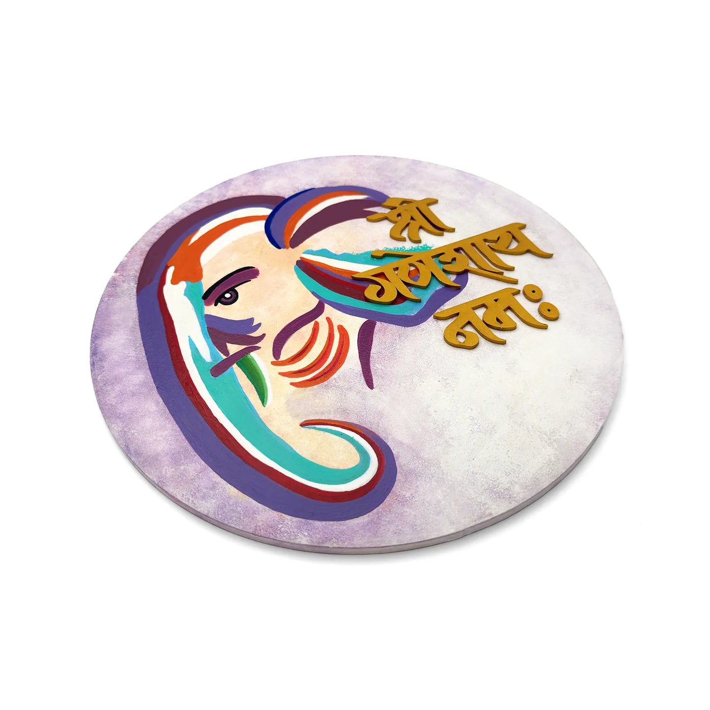 Shree Ganeshaya Namah Hand-Painted Wooden Round Wall Hanging - Pastel