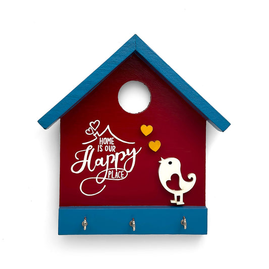 Hand-Painted Wooden Hut Key Holder -  Home Is Our Happy Place