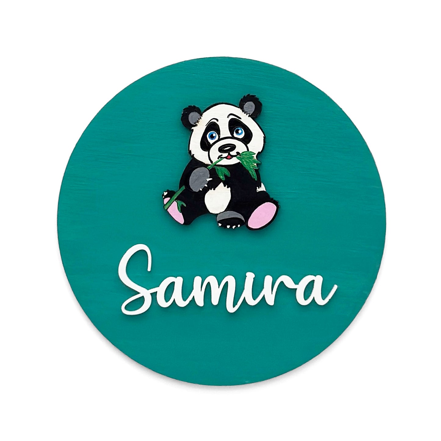 Panda Themed Hand-Painted Wooden Mini Kids Name Plate