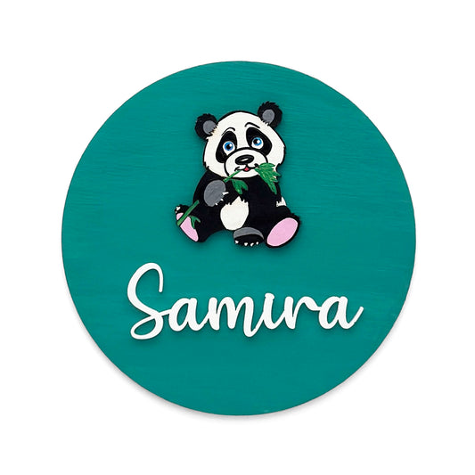 Panda Themed Hand-Painted Wooden Mini Kids Name Plate