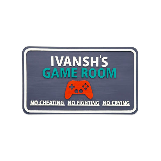 Game Room Themed Hand-Painted Wooden Kids Name Plate