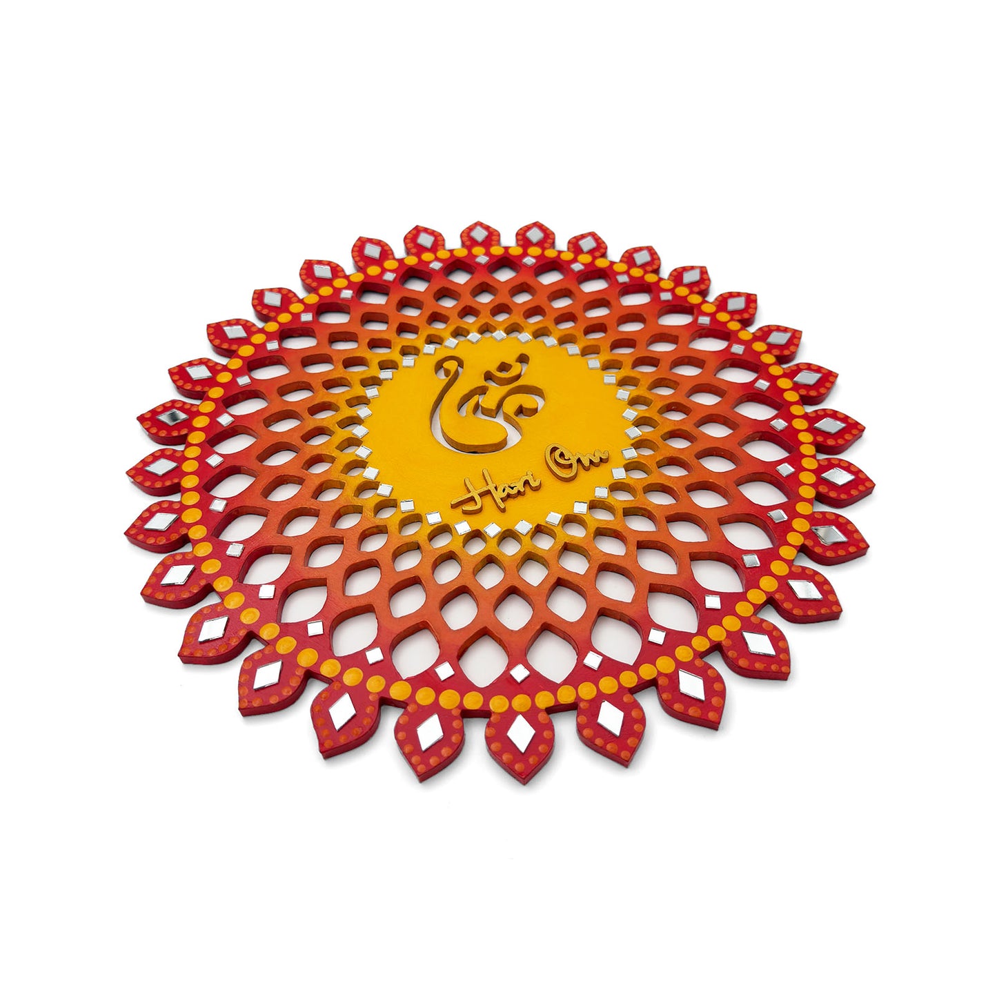 Sahasrara Chakra Hari Om Hand-Painted Wooden Wall Hanging - Red