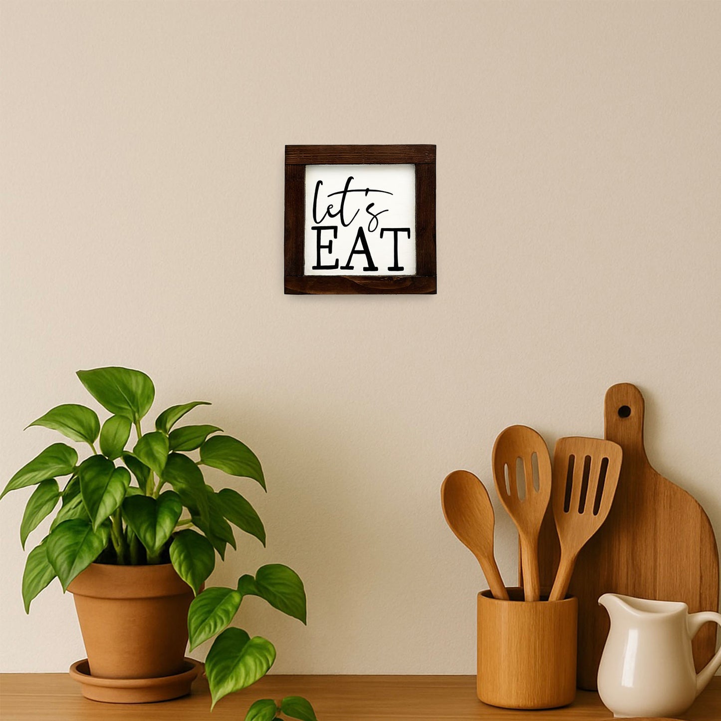 Let’s Eat Hand-Painted Wooden Kitchen Wall Frame