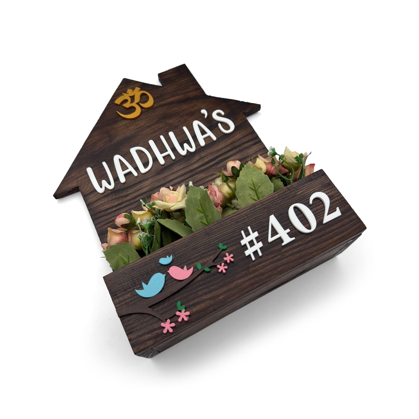 Hut-Shaped Hand-Painted Wooden Planter Name Plate For Home - Wooden Finish