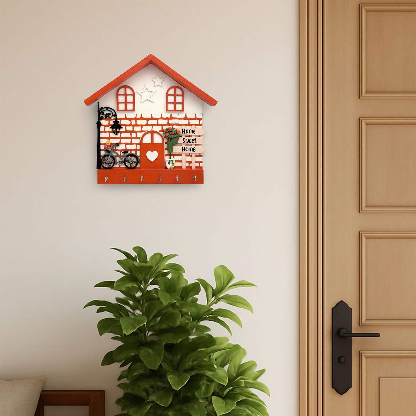 Personalised Hand-Painted Wooden Hut Key Holder With Bricks Texture