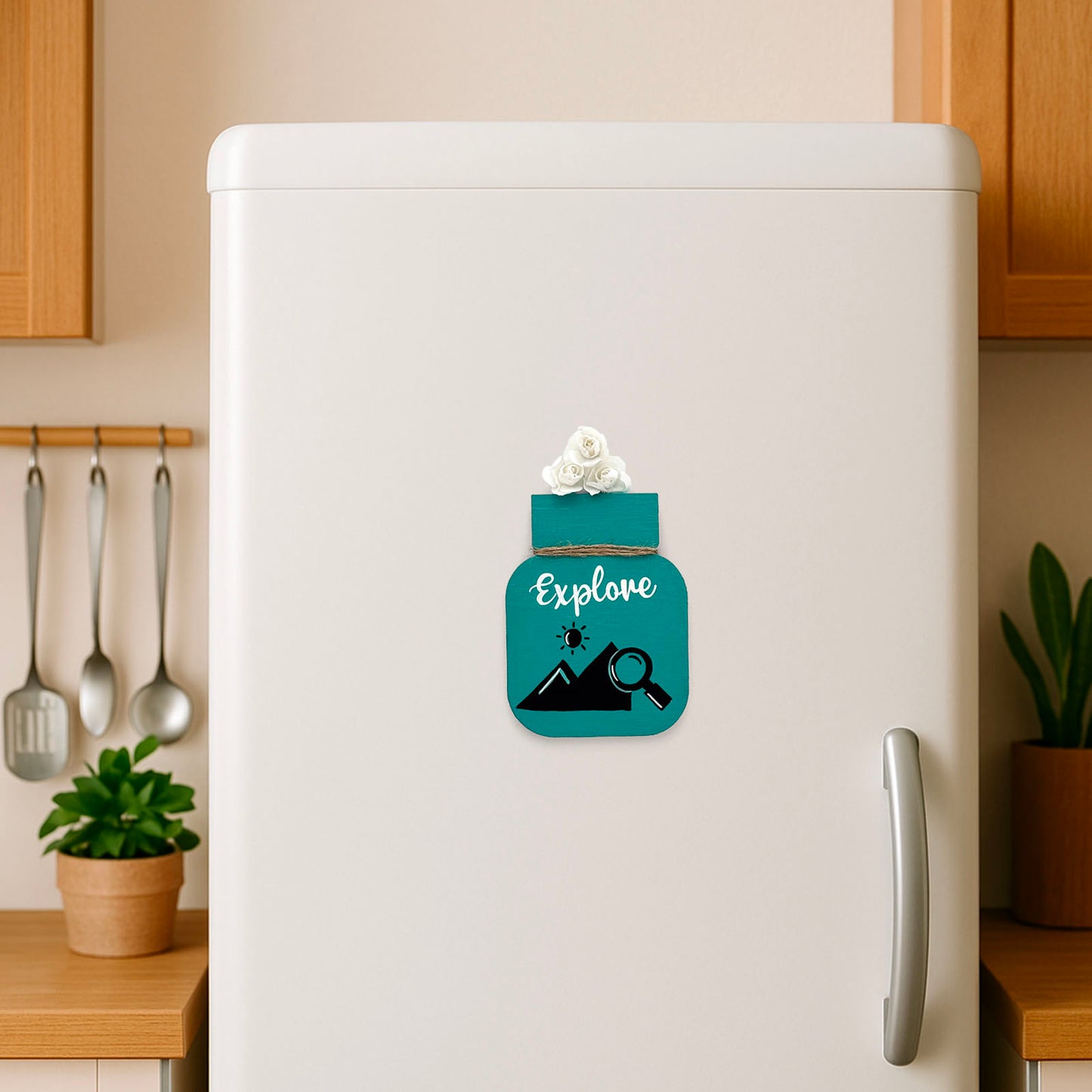 Explore Hand-Painted Wooden Mason Jar Fridge Magnet - Teal