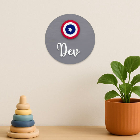 Captain America Themed Hand-Painted Wooden Mini Kids Name Plate