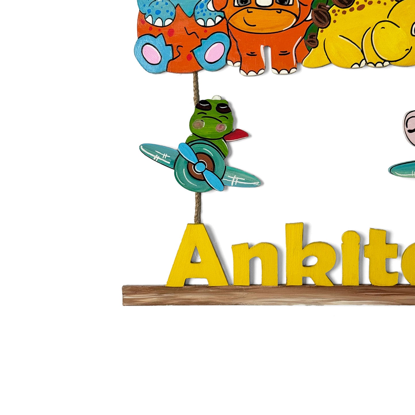 Dinosaur Themed Hand-Painted Wooden Kids Name Plate