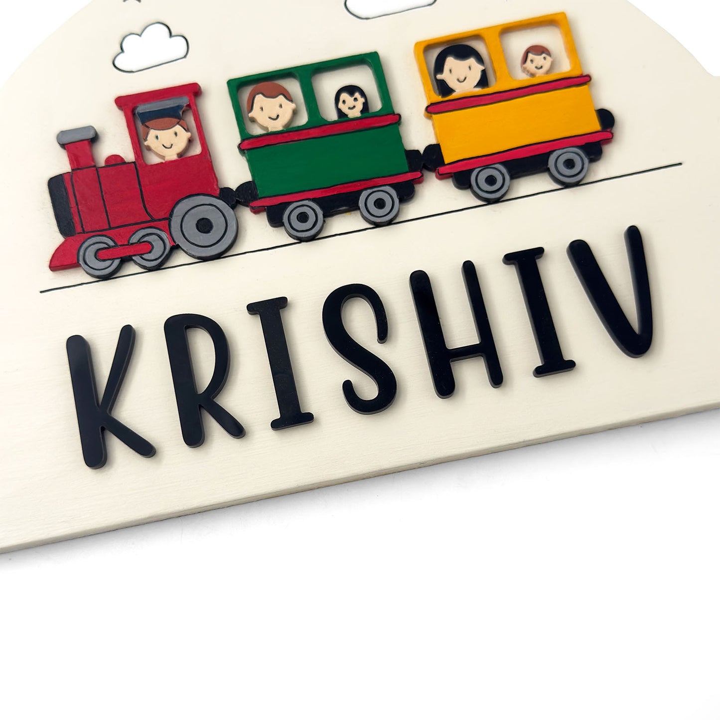 Train Themed Hand-Painted Wooden Arch-Shaped Kids Name Plate