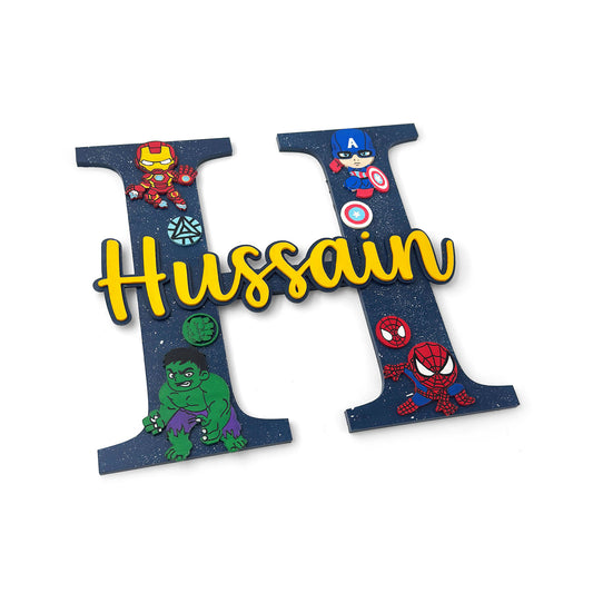 Superheroes Avengers Themed Layered Alphabet Initial Hand-Painted Wooden Kids Name Plate - Design 1