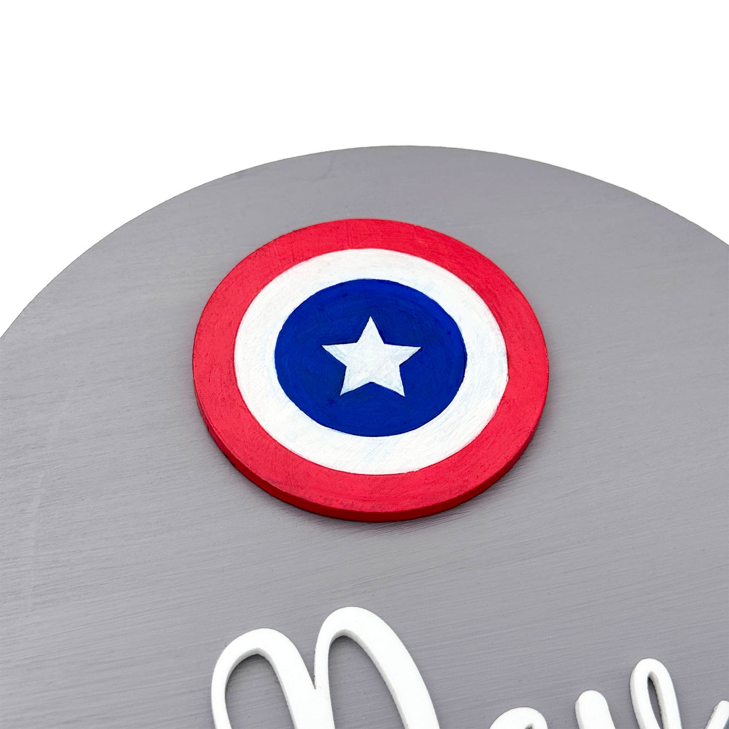 Captain America Themed Hand-Painted Wooden Mini Kids Name Plate