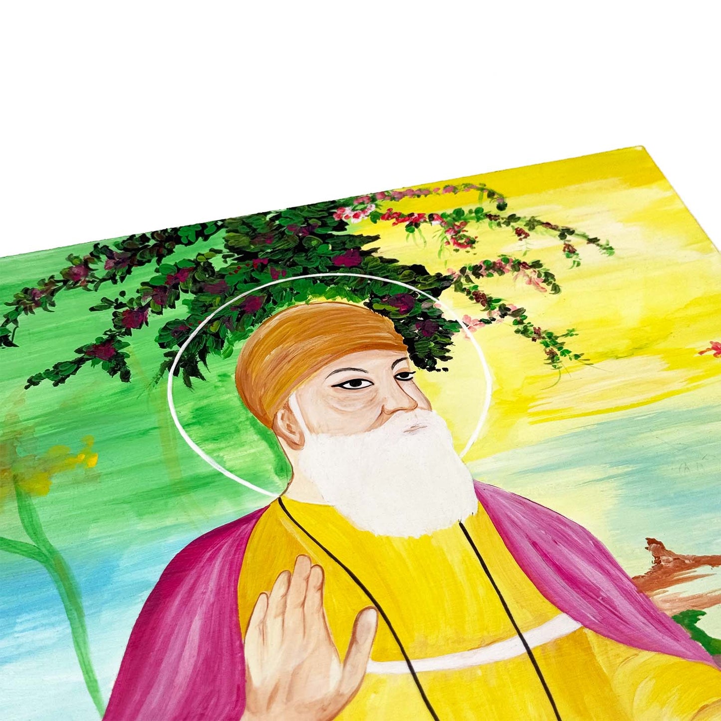 Guru Nanak Dev Ji Hand-Painted Wooden Wall Hanging