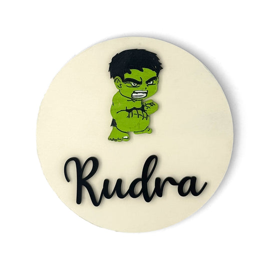 HulkThemed Hand-Painted Wooden Name Plate For Kids
