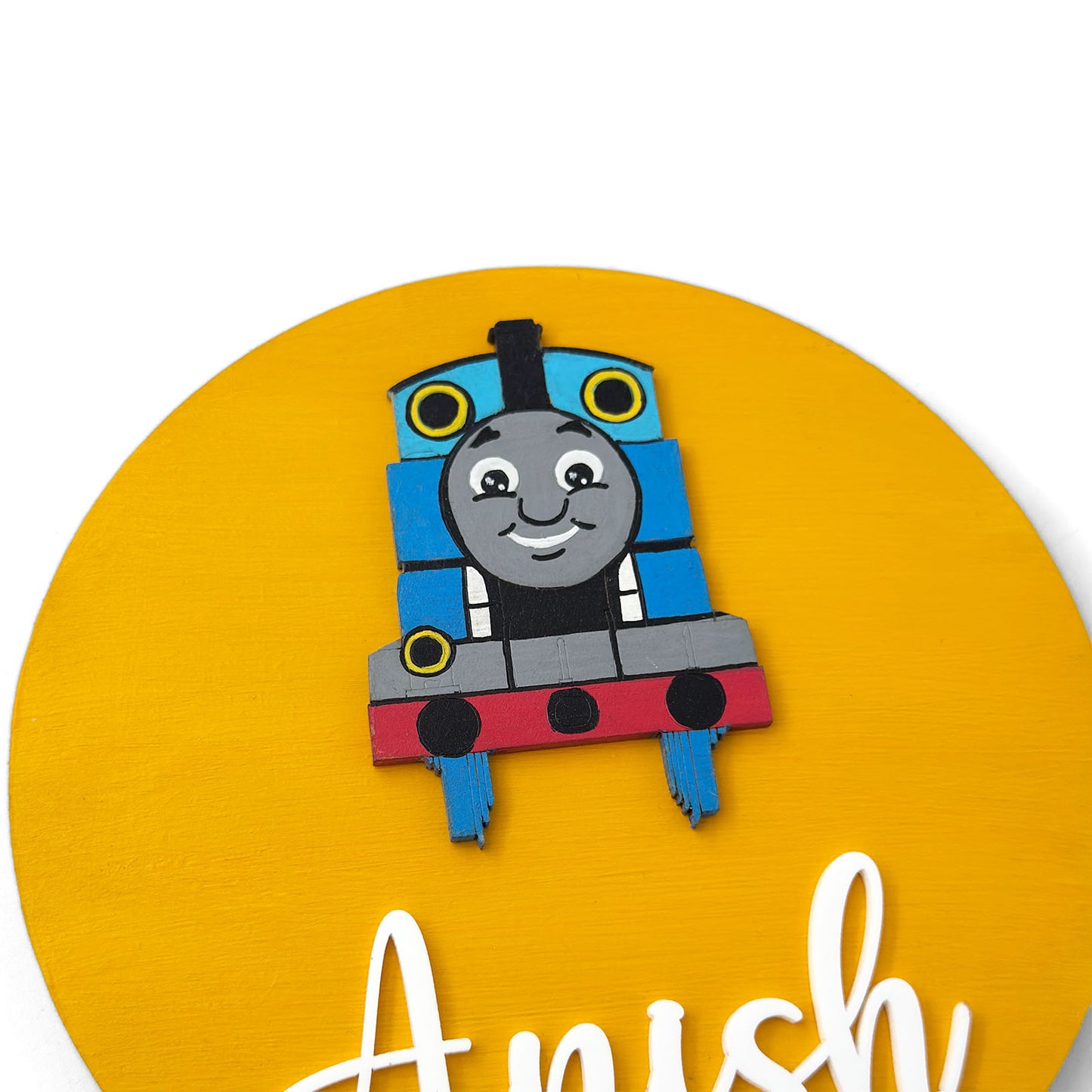 Thomas Train Themed Hand-Painted Wooden Name Plate For Kids