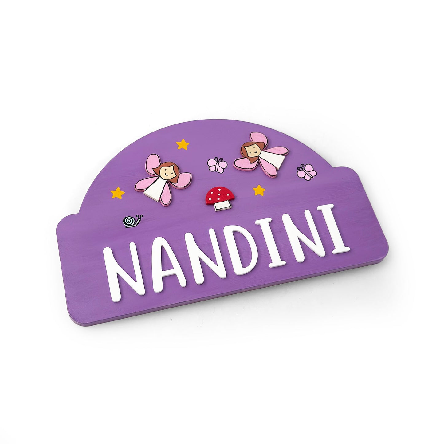 Fairy Themed Hand-Painted Wooden Arch-Shaped Kids Name Plate