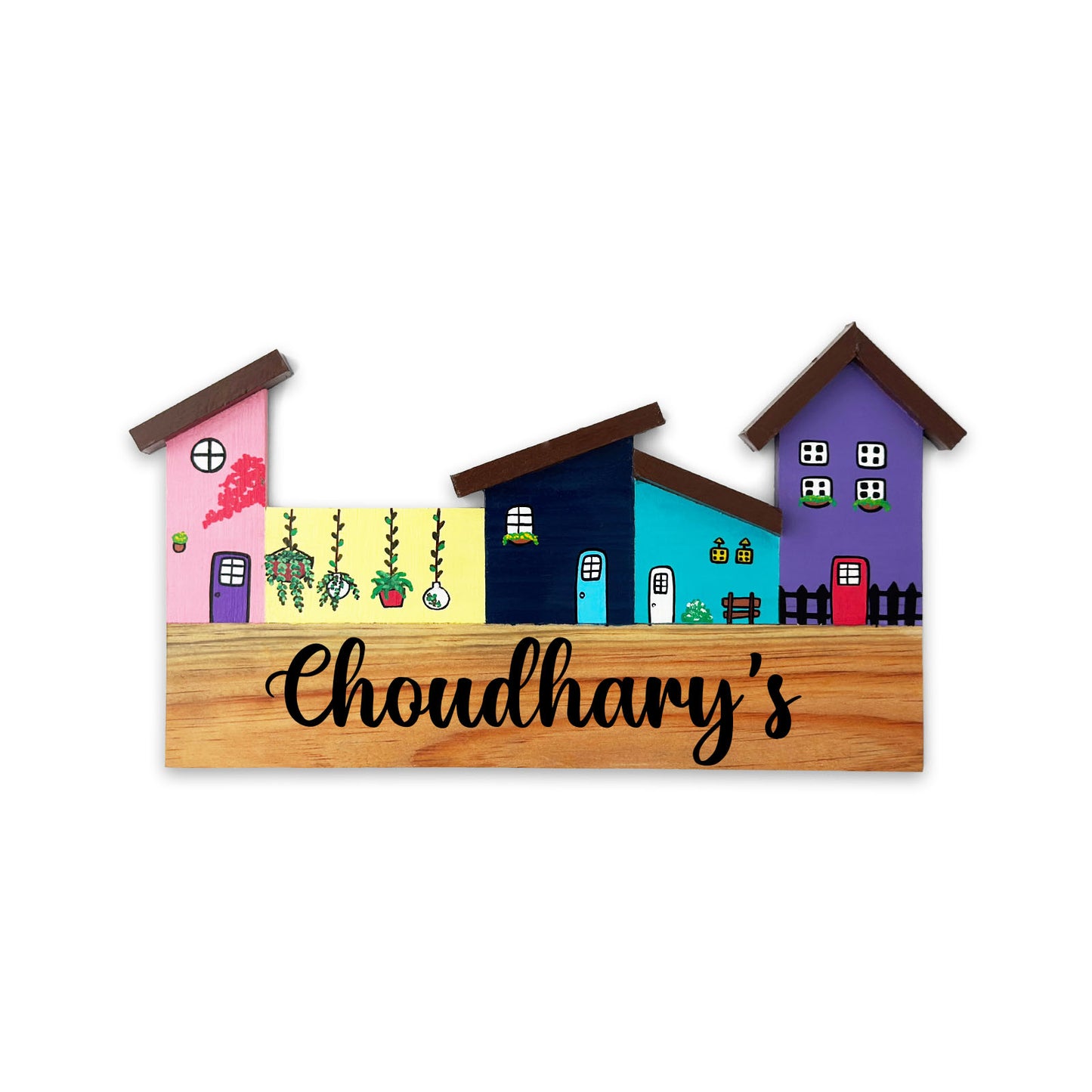 Hut-Shaped Hand-Painted Wooden Name Plate For Home - Hut Board Design 5