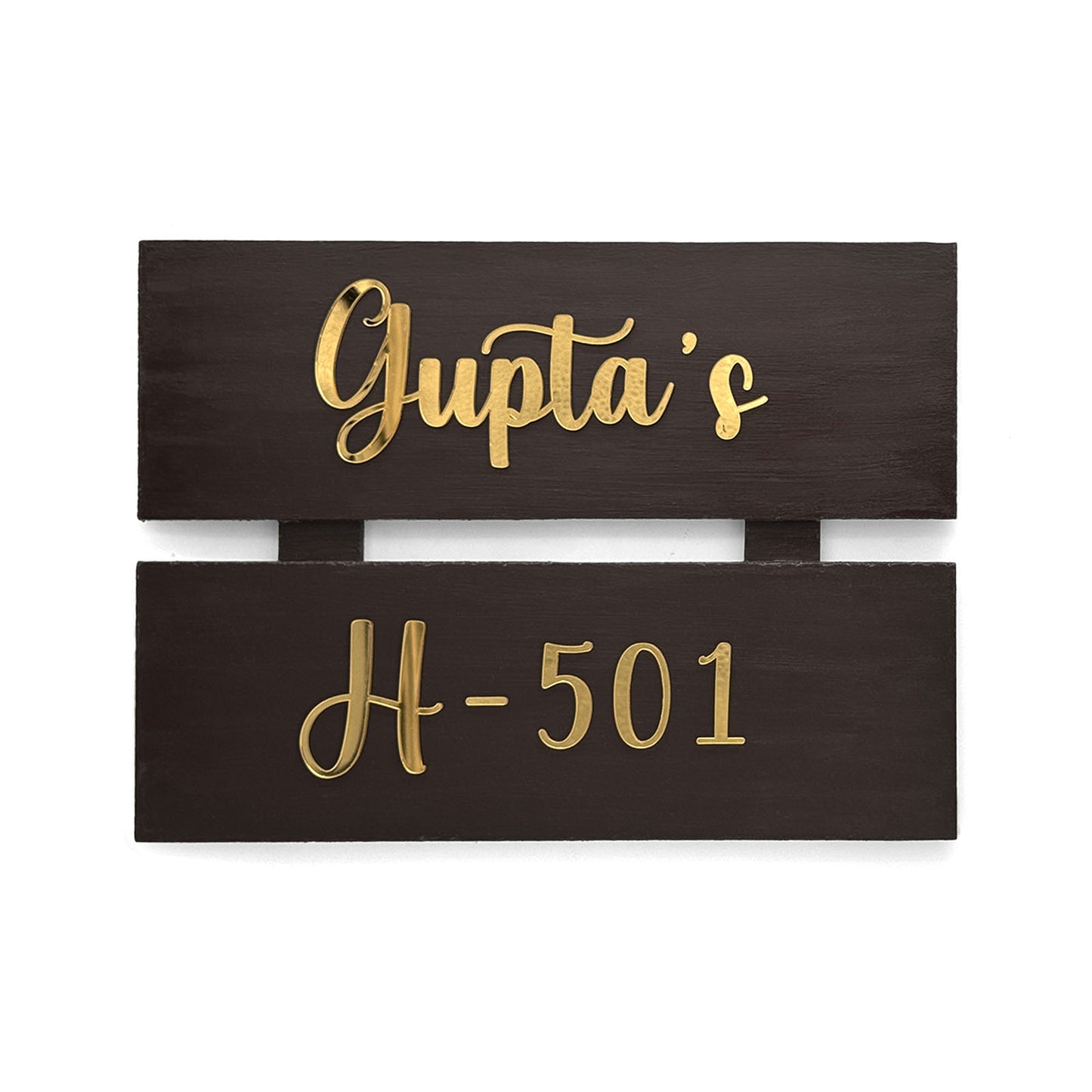 Hand-Painted Wooden Two Plank Name Plate For Home - Dark Brown
