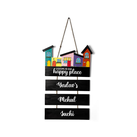 Hut-Shaped Hand-Painted Wooden Name Plate For Home - Hut Board & Three Planks Design 1