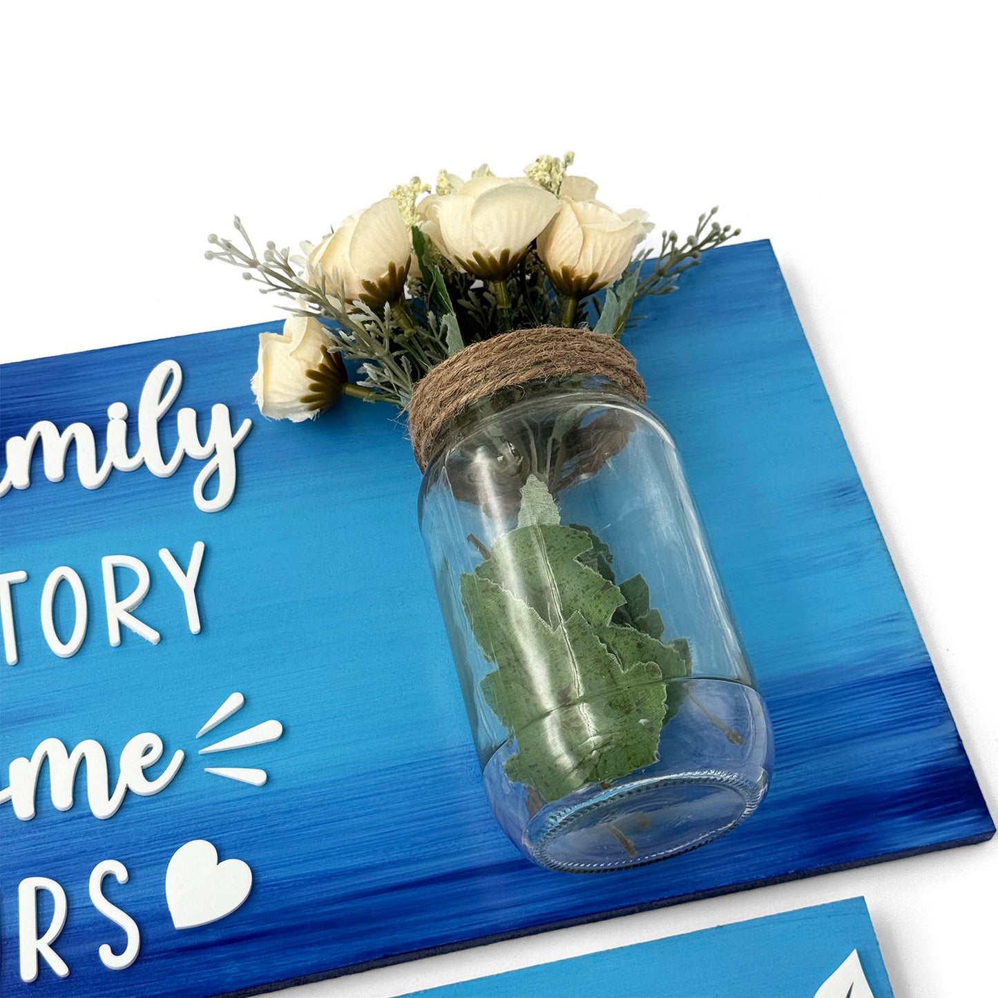 Every Family Has A Story Welcome To Ours Hand-Painted Wooden Name Plate With Jar For Home - Jar Board & One Plank