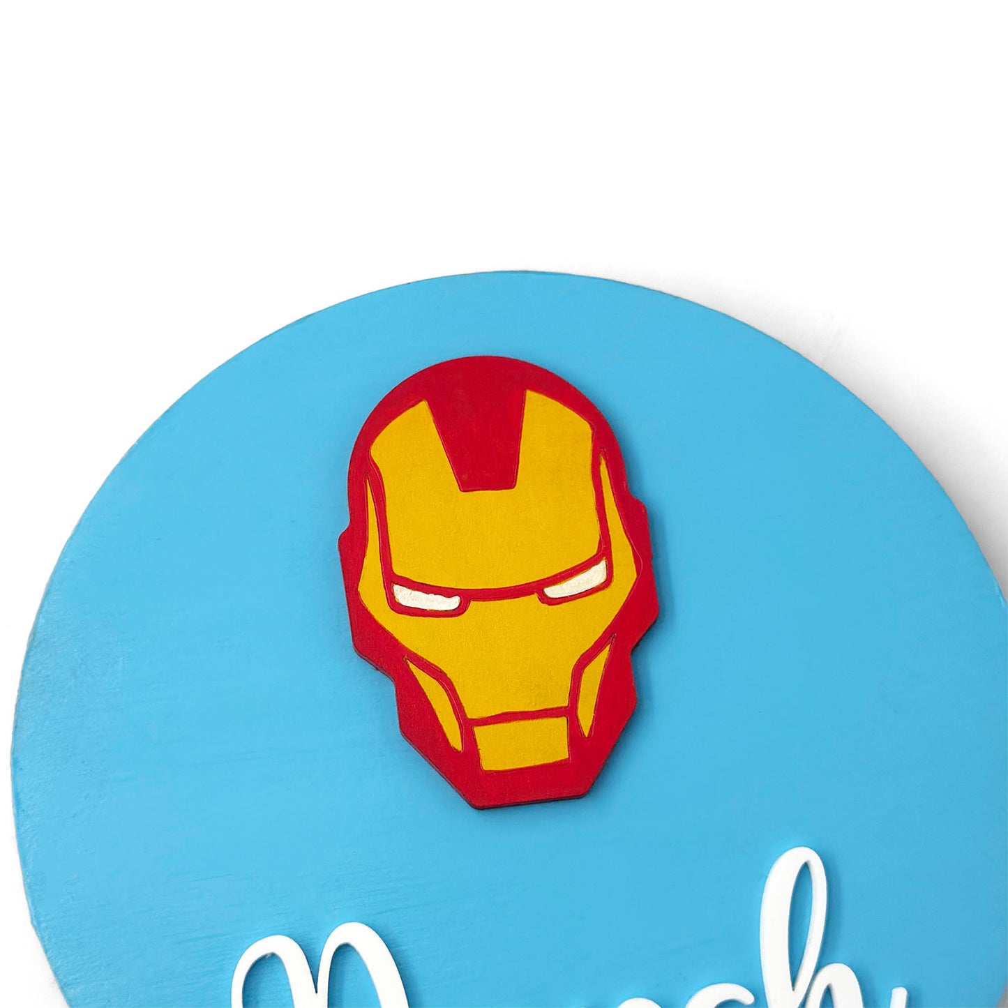 Iron Man Face Themed Hand-Painted Wooden Name Plate For Kids