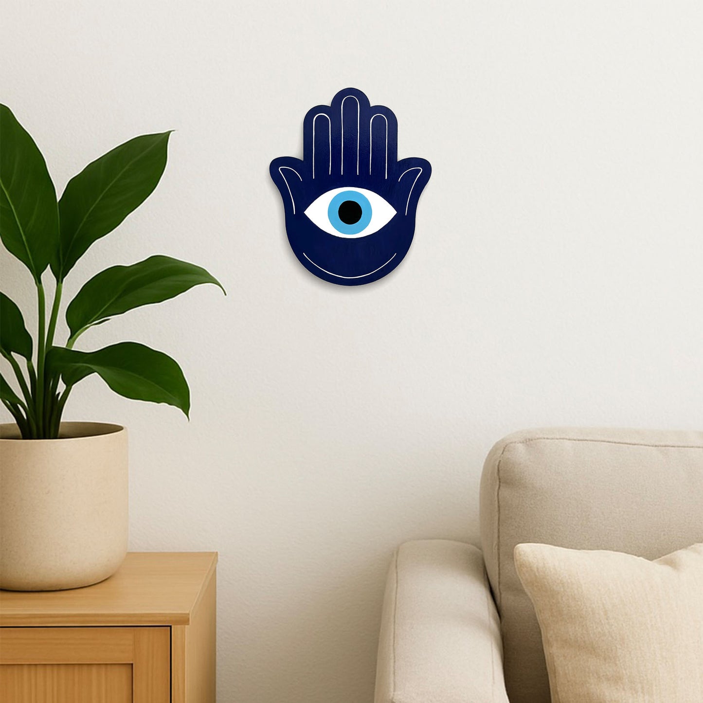 Hamsa Hand Evil Eye Hand-Painted Wooden Wall Hanging