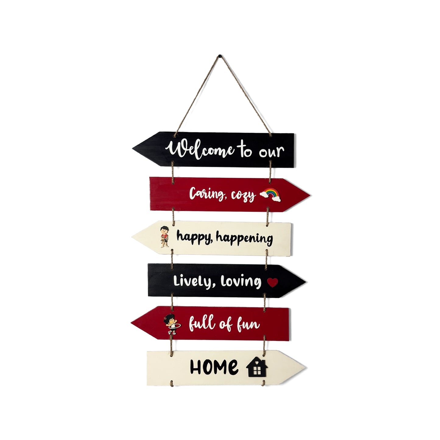 Welcome To Our Home Hand-Painted Wooden Arrow Plank Wall Hanging - Design 9
