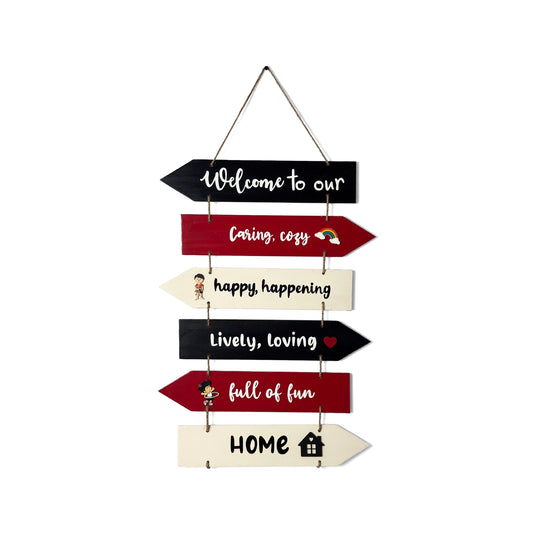 Welcome To Our Home Hand-Painted Wooden Arrow Plank Wall Hanging - Design 9