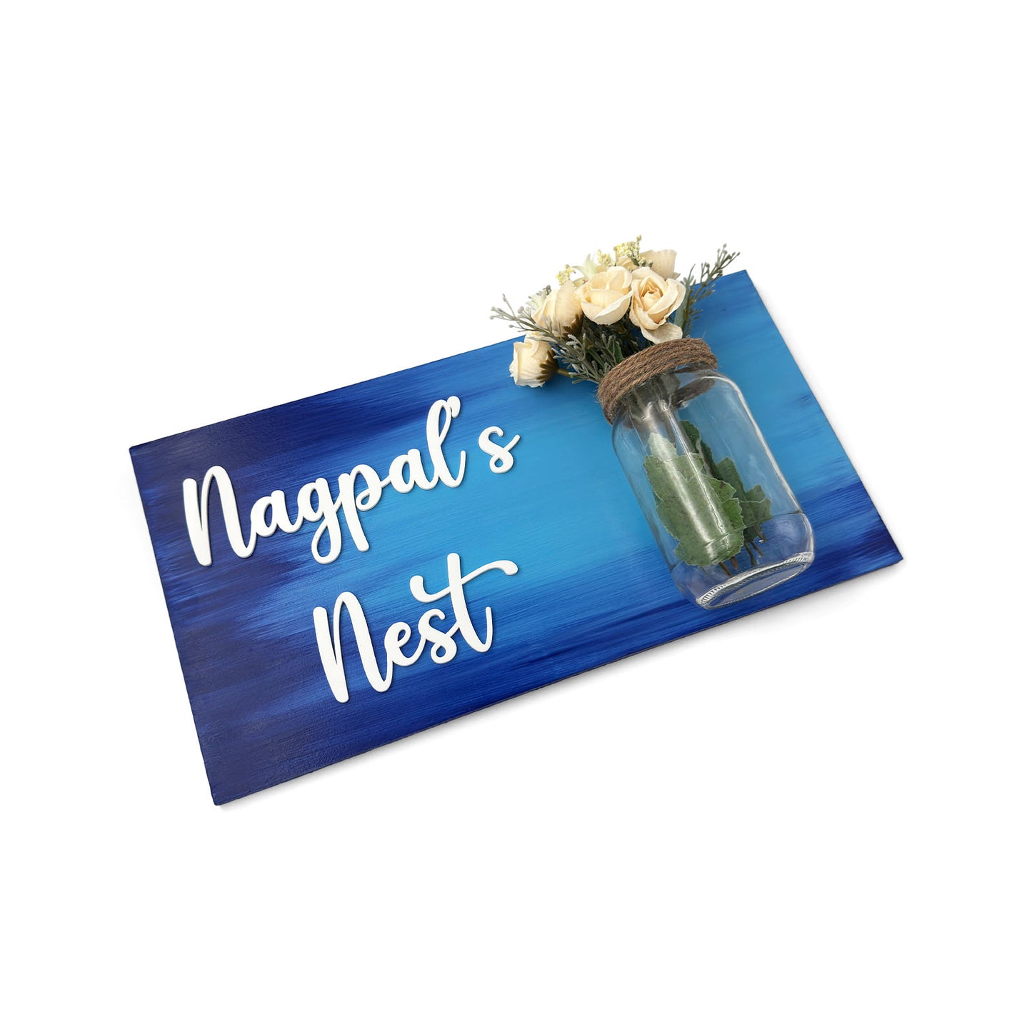 Hand-Painted Wooden Name Plate With Jar For Home - Only Jar Board