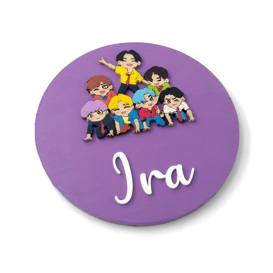 BTS Themed Hand-Painted Wooden Name Plate For Kids
