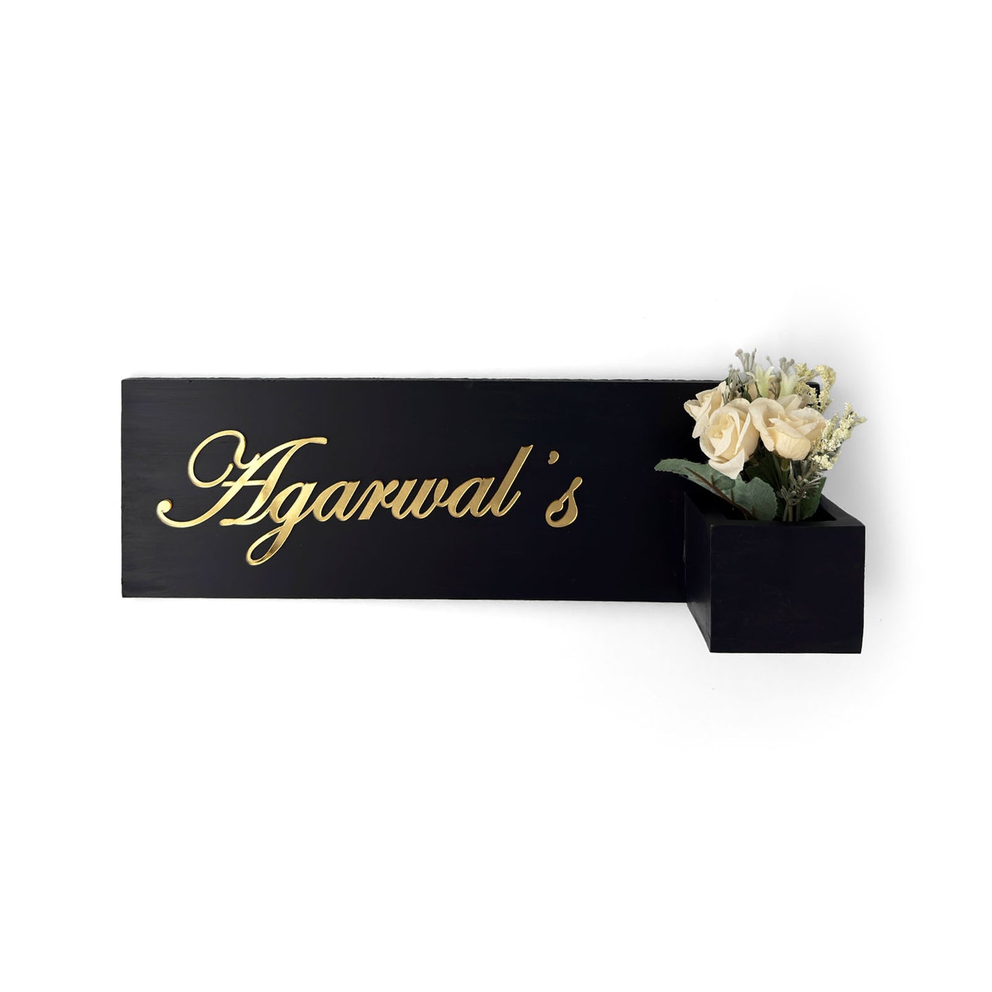 Rectangular Hand-Painted Wooden Planter Name Plate For Home