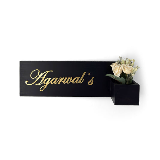 Rectangular Hand-Painted Wooden Planter Name Plate For Home