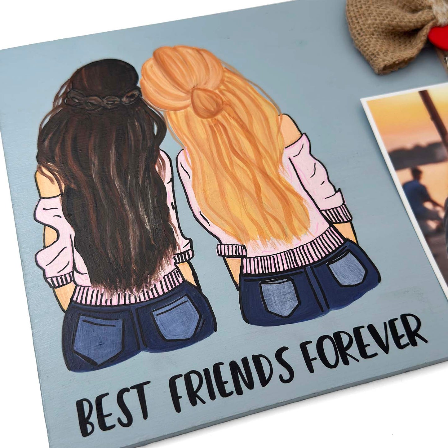 Best Friends Forever Hand-Painted Wooden Photo Holder - Light Grey